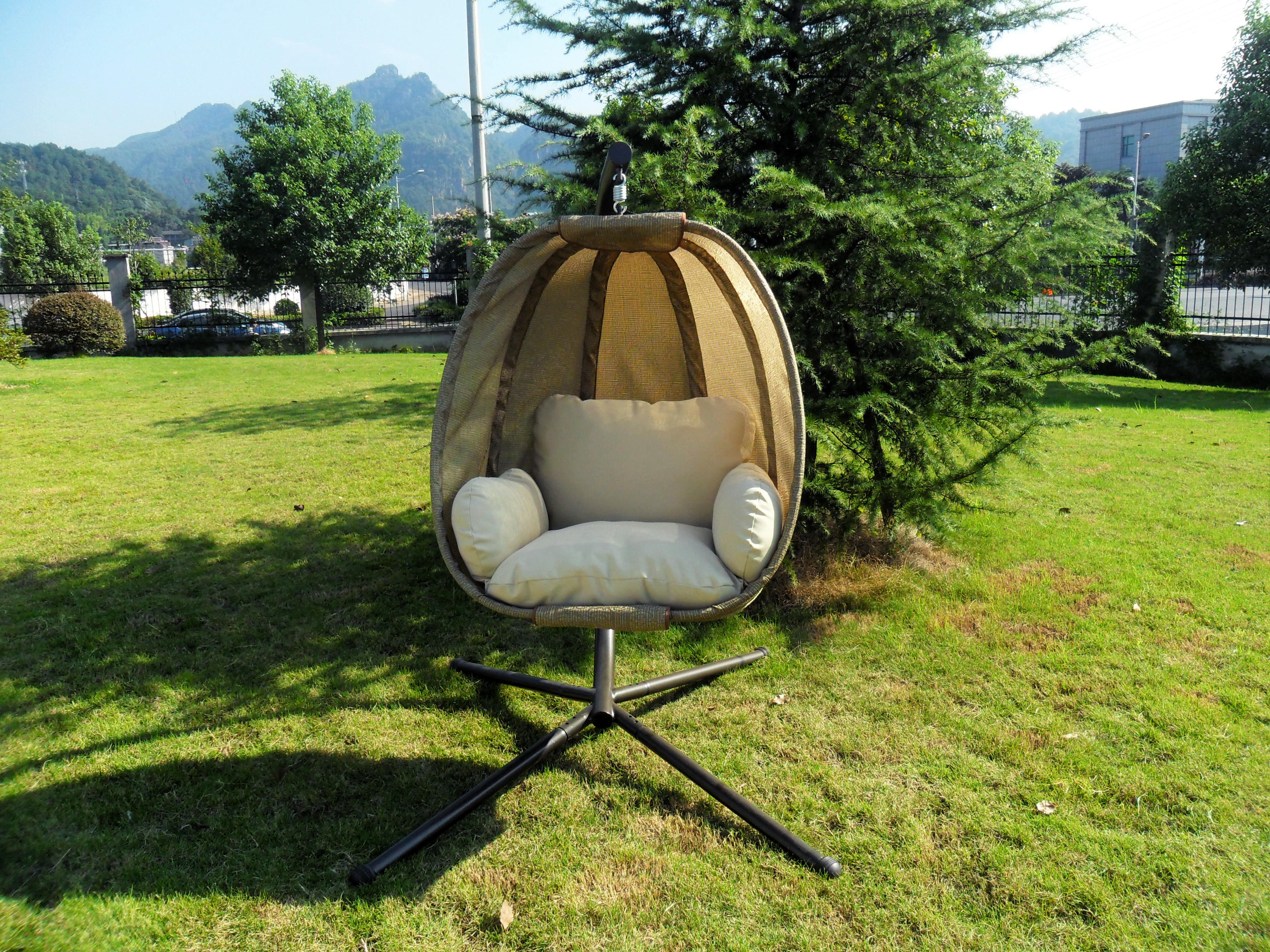 Patio Hanging Egg Chair with 4pcs pillows Garden Textilene Swing with Stand Outdoor Furniture