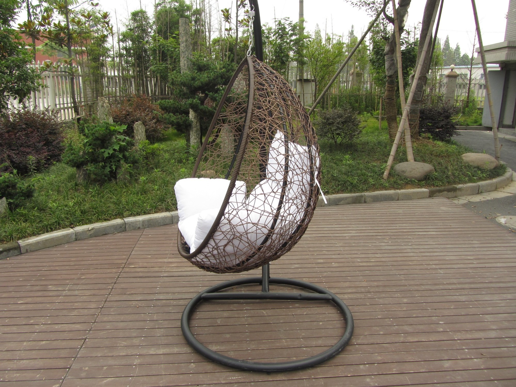 Teardrop-Shape Garden Wicker Egg Swing Outdoor Indoor Furniture Rattan Hanging Swing with Stand