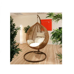 Teardrop-Shape Garden Wicker Egg Swing Outdoor Indoor Furniture Rattan Hanging Swing with Stand