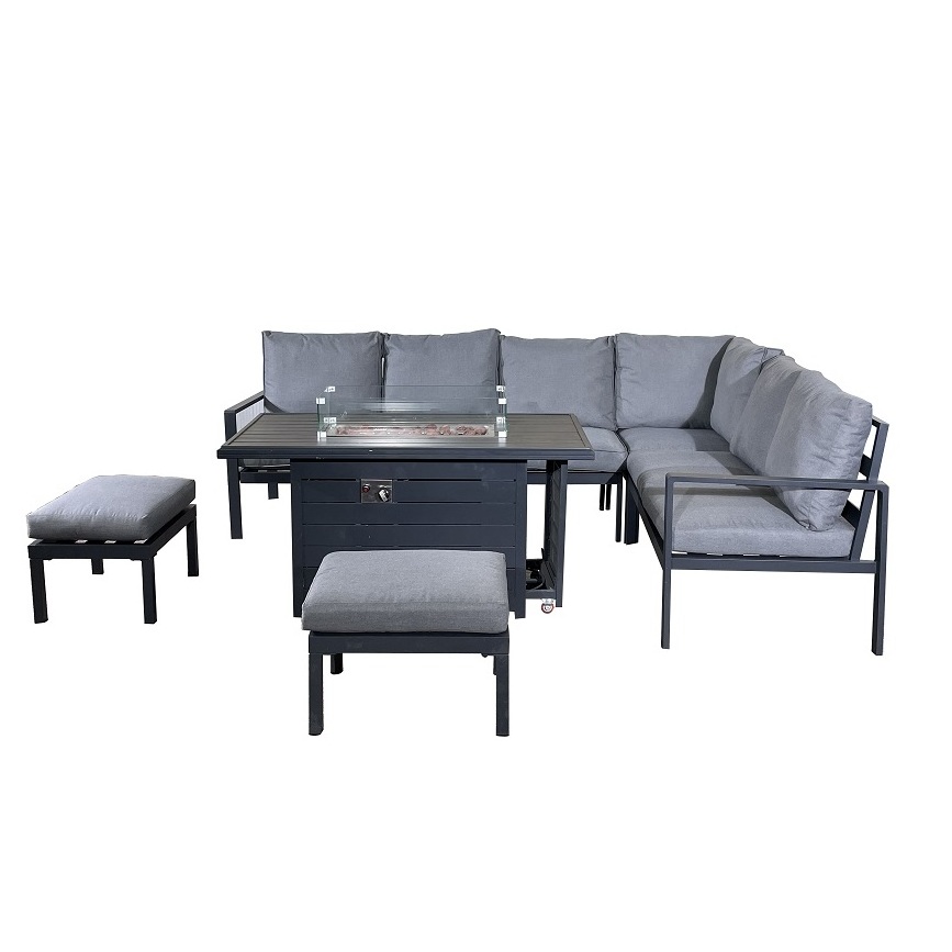 5 Piece Sectional Sofa Set with fire pit Patio Corner Sofa with Ottoma & Table Outdoor Aluminum Conversation Furniture Set