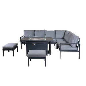 5 Piece Sectional Sofa Set with fire pit Patio Corner Sofa with Ottoma & Table Outdoor Aluminum Conversation Furniture Set