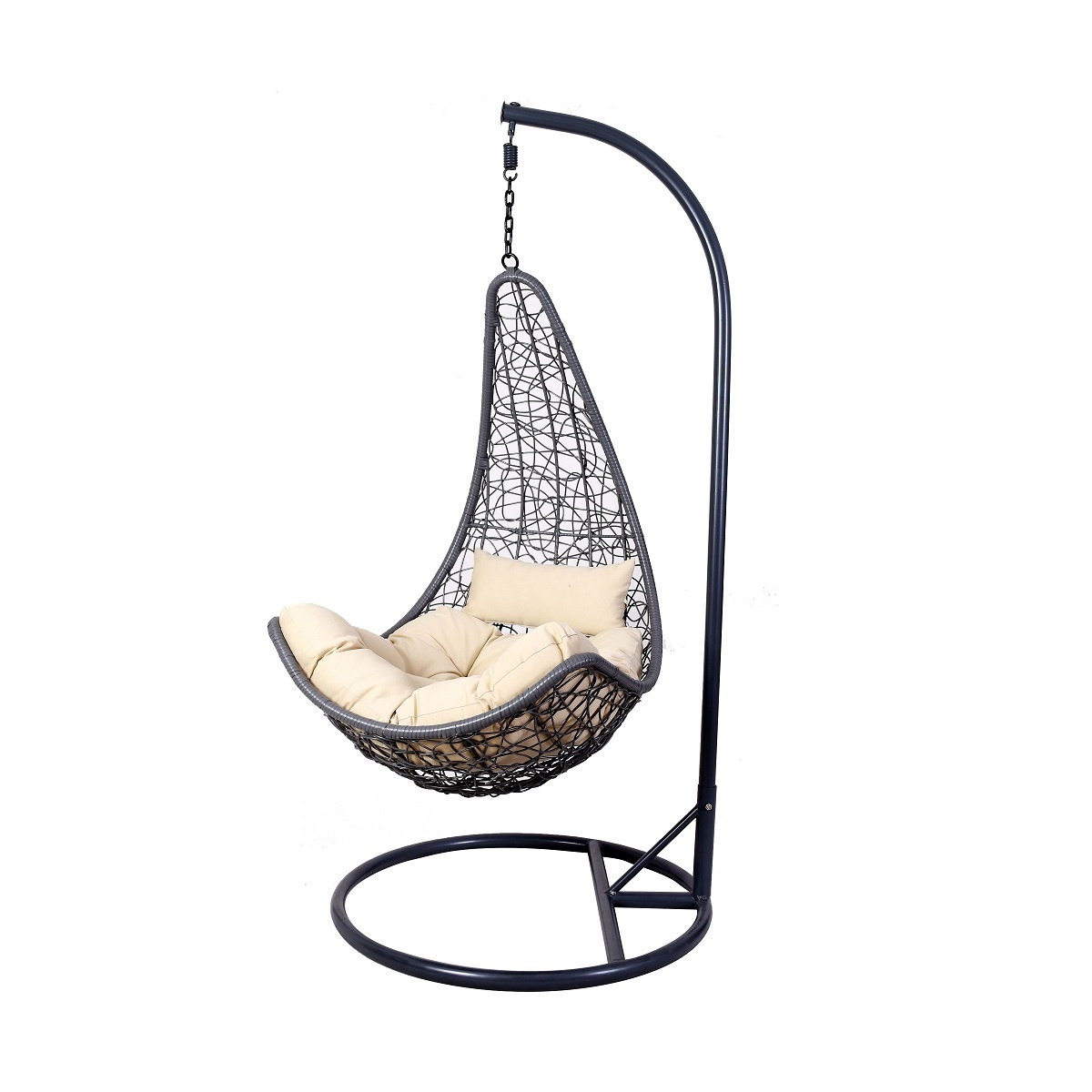 Moon- shaped Patio Hanging Chair Garden Wicker Egg Chair Outdoor Stackable Swing with Stand