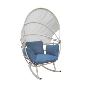 Egg Rocking Chair Steel Lounge Chair with Folding Canopy All Weather Outdoor Indoor Chair with Cushion & Sun Shade Cover