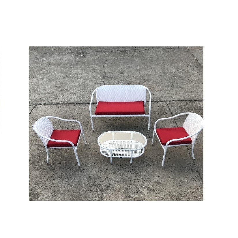 4 Pieces Patio Furniture Set PE Rattan Wicker 4 Pcs Outdoor Sofa Set w/Washable Cushion and Tempered Glass Tabletop