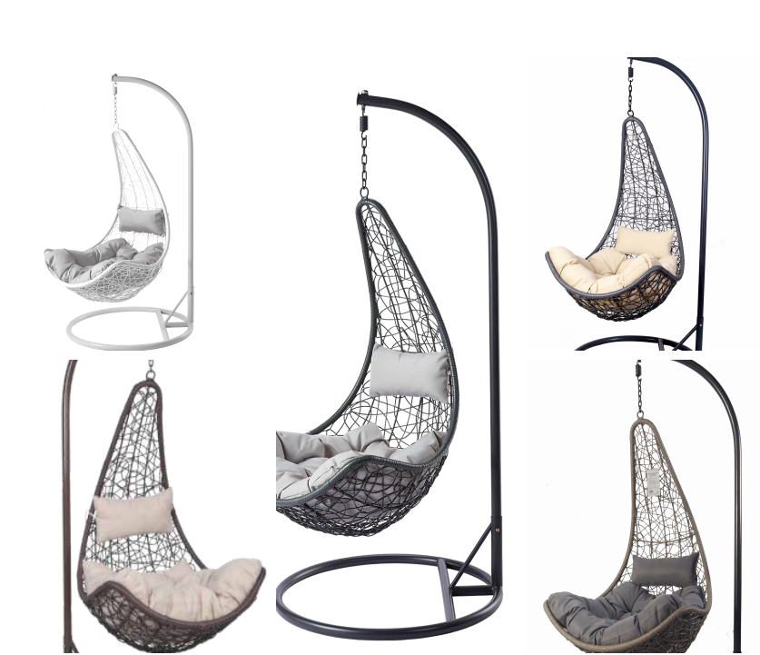 Moon- shaped Patio Hanging Chair Garden Wicker Egg Chair Outdoor Stackable Swing with Stand