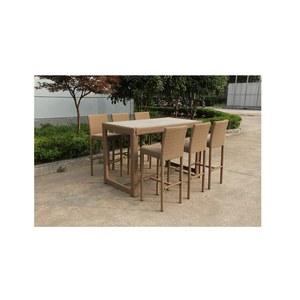 7 Piece Patio Bar Set Outdoor Bar Height Chair with Bar Table Backyard Poly Rattan Table and Chair Set