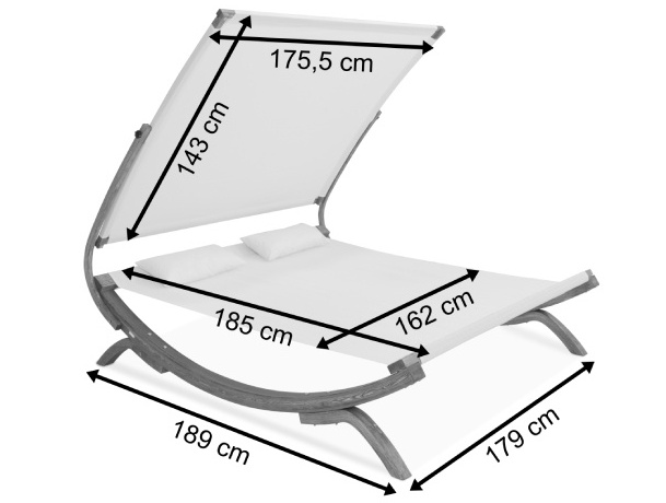 Arc-shaped Double Hammock with Cover Outdoor Patio Leisure Wood Double Swing Chair Double Sun Bed with 2pcs pillows