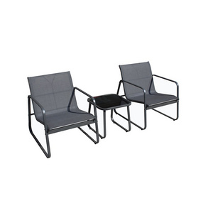 3Pieces Patio Furniture Set Garden Conversation Set Lawn Poolside Yard Textilene Chairs with Glass Table