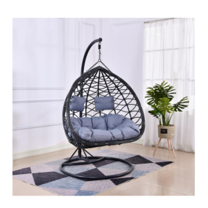 Garden Rattan Single Pole Double Seat Egg Swing Leisure Wicker Patio Hanging Swing Chair with stand