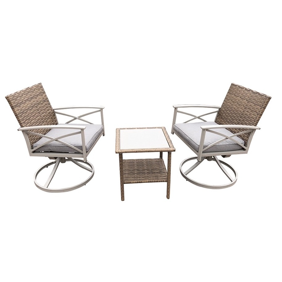 Patio Swiveling Furniture Set Garden 2pcs Wicker Swiveling Chairs with Coffee table Outdoor Conversation Furniture Set