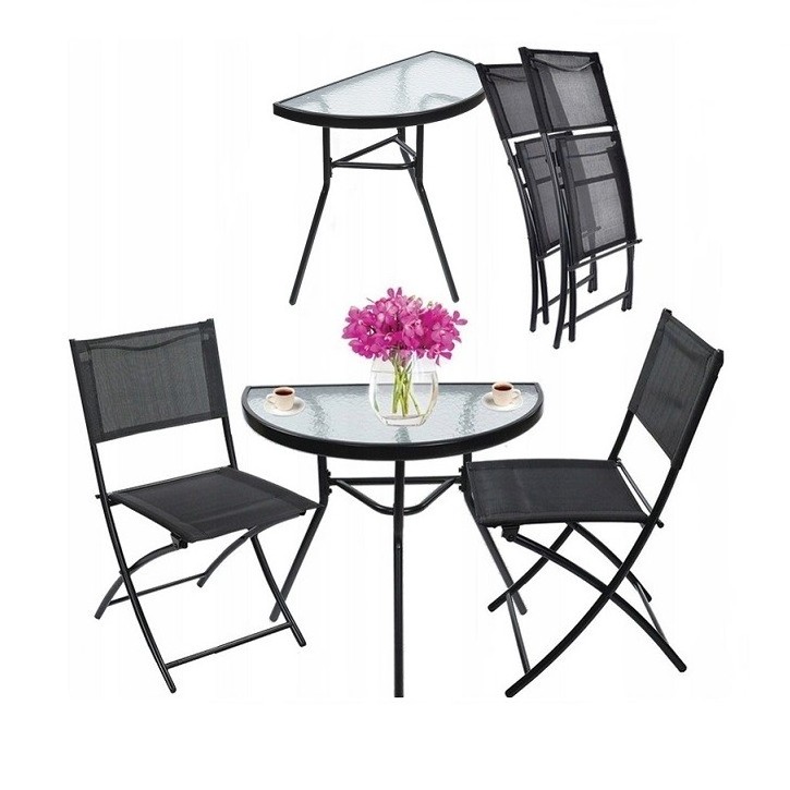 3-Piece Folding Bistro Half table Set with 1pc half moon table and 2pcs chairs