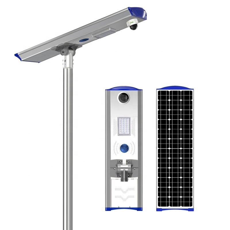 liuthium battery 50W solar street light with wifi camera