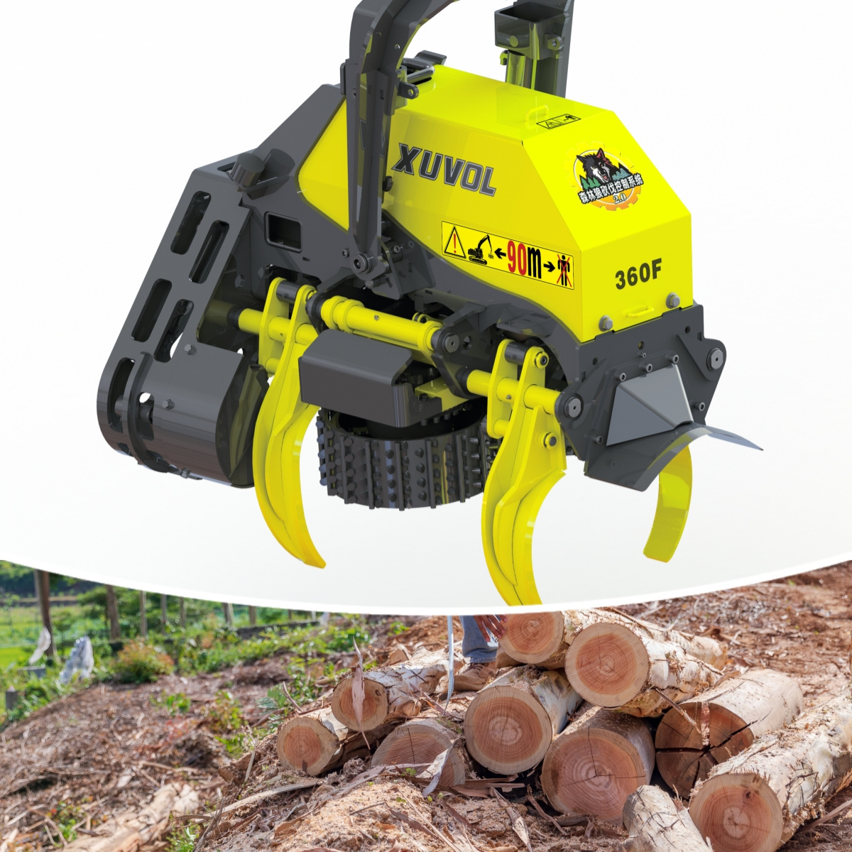 XUVOL OEM Tree Skidder Harvester Head Excavator Attachment Cutting Forestry Wood Log Radius 360mm Forestry skidder