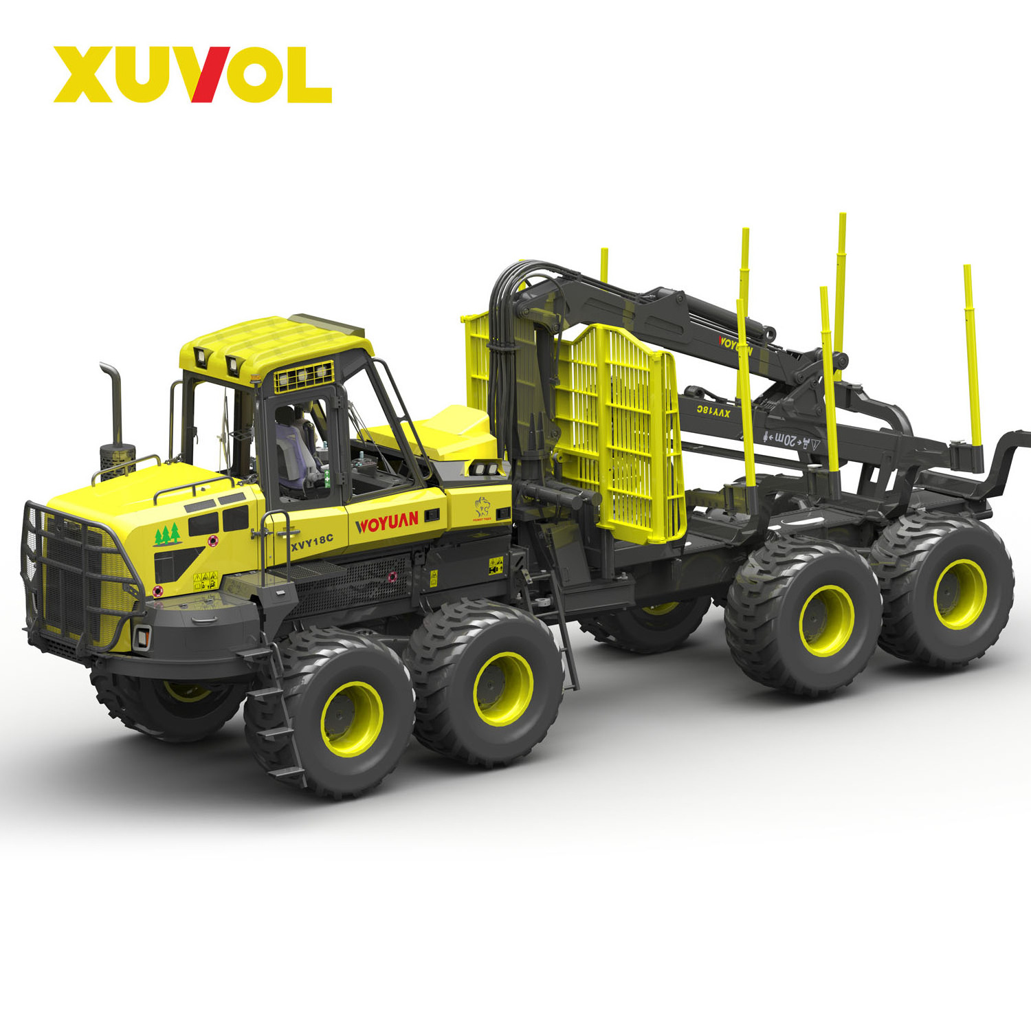 XUVOL NEW Forestry Skidder 8 Wheeled Forwarder Machinery Forest Log Crane Tractor 18ton loading capacity mini log timber grapple