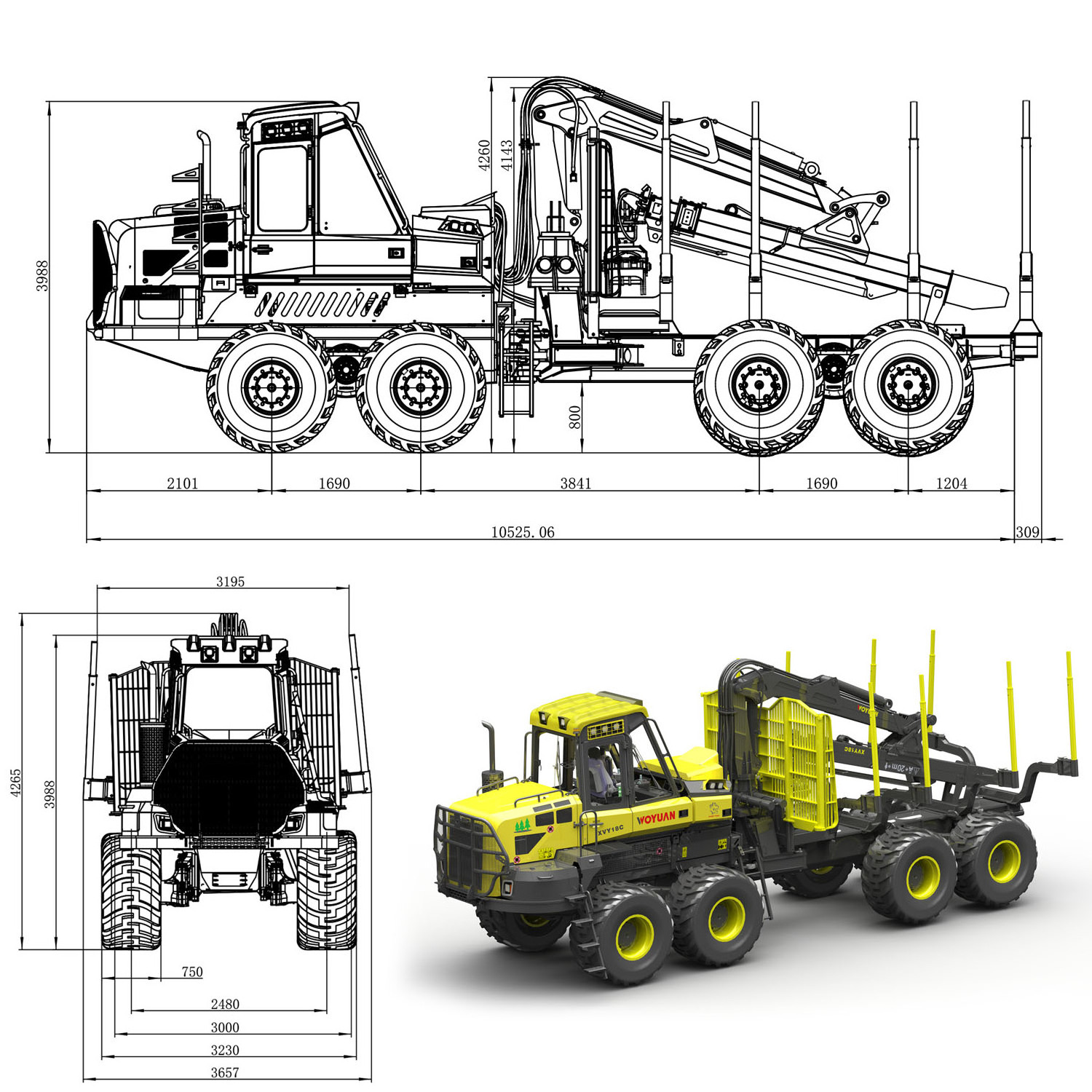 XUVOL NEW Forestry Skidder 8 Wheeled Forwarder Machinery Forest Log Crane Tractor 18ton loading capacity mini log timber grapple