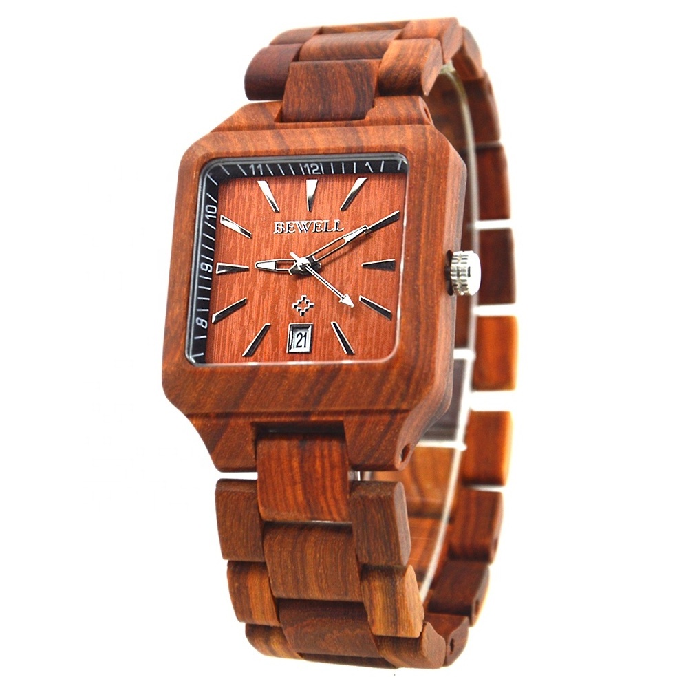 Factory wholesale cheap black wooden men watches fashion japan quartz movement red bamboo watch maple wood watch in stock