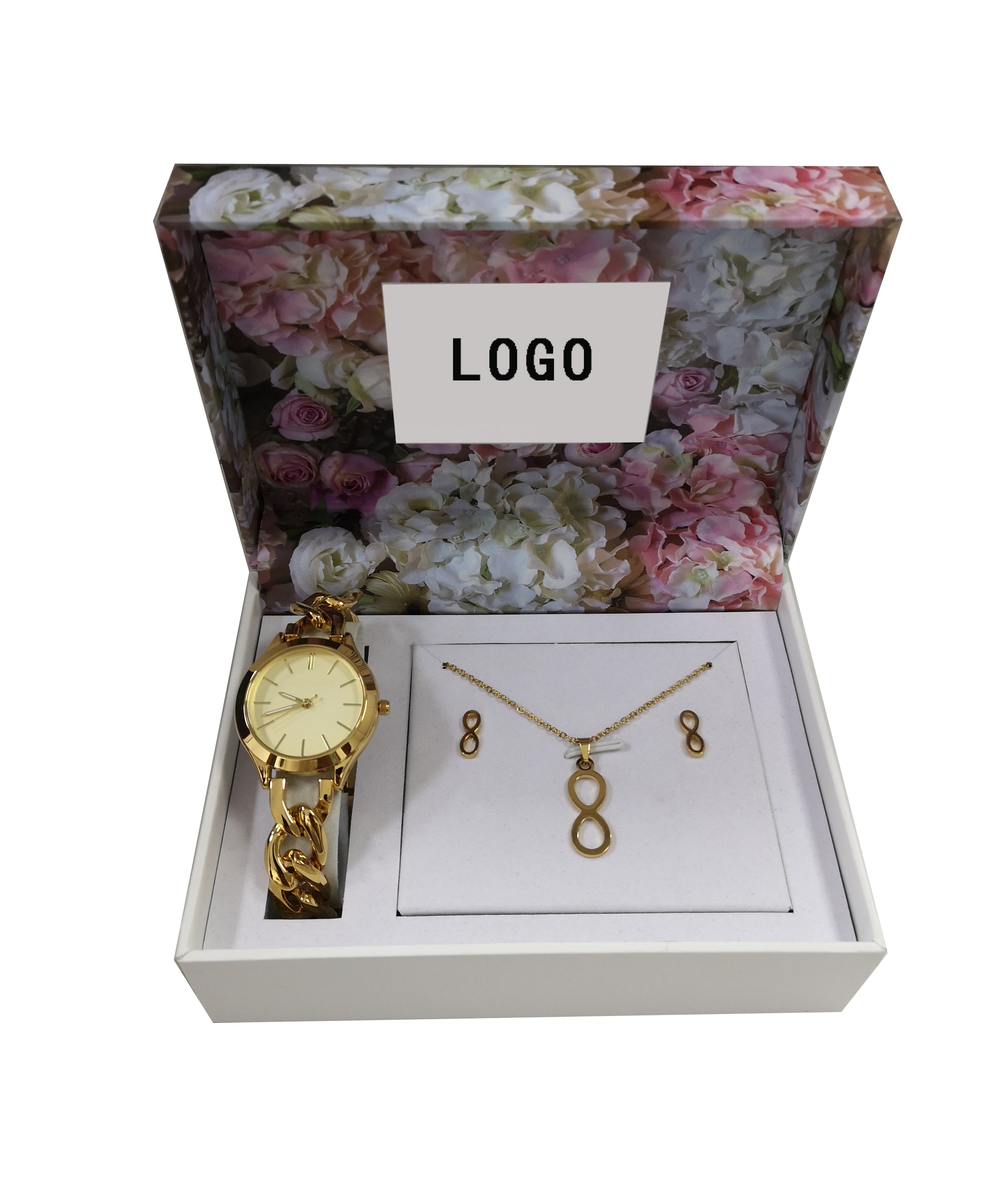 High quality new model fashion women watch gift set gold plated lady watch and earring and necklace jewelry gift set