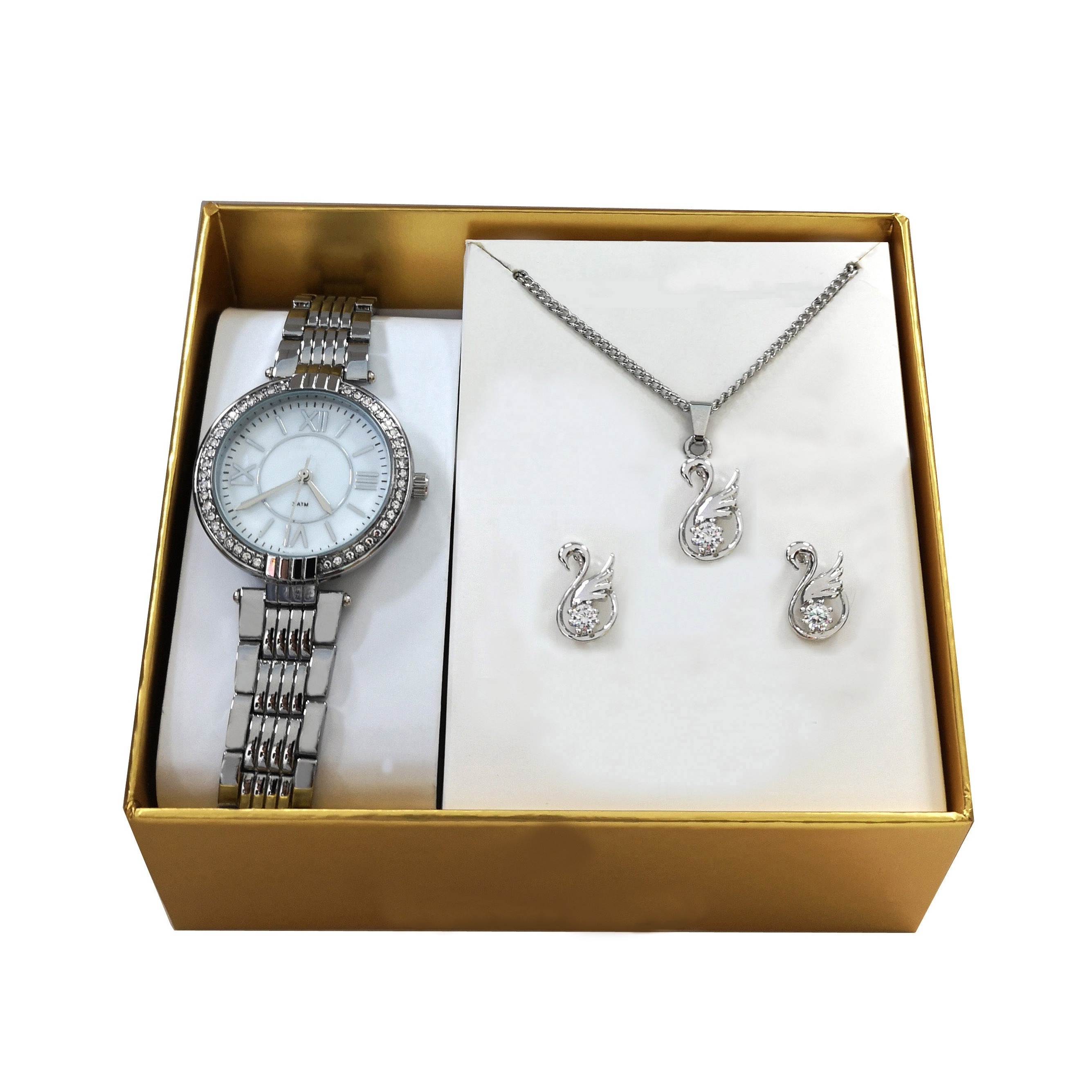 High quality new model fashion women watch gift set gold plated lady watch and earring and necklace jewelry gift set