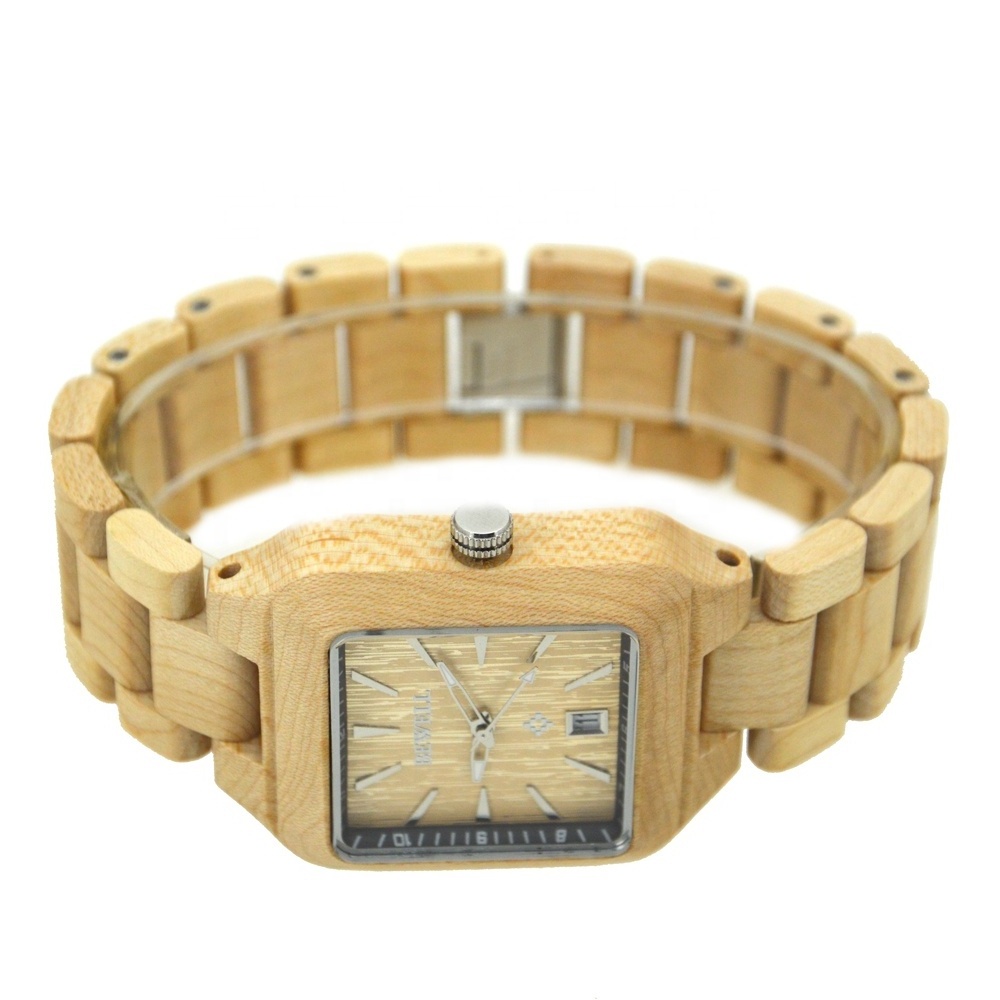 Factory wholesale cheap black wooden men watches fashion japan quartz movement red bamboo watch maple wood watch in stock