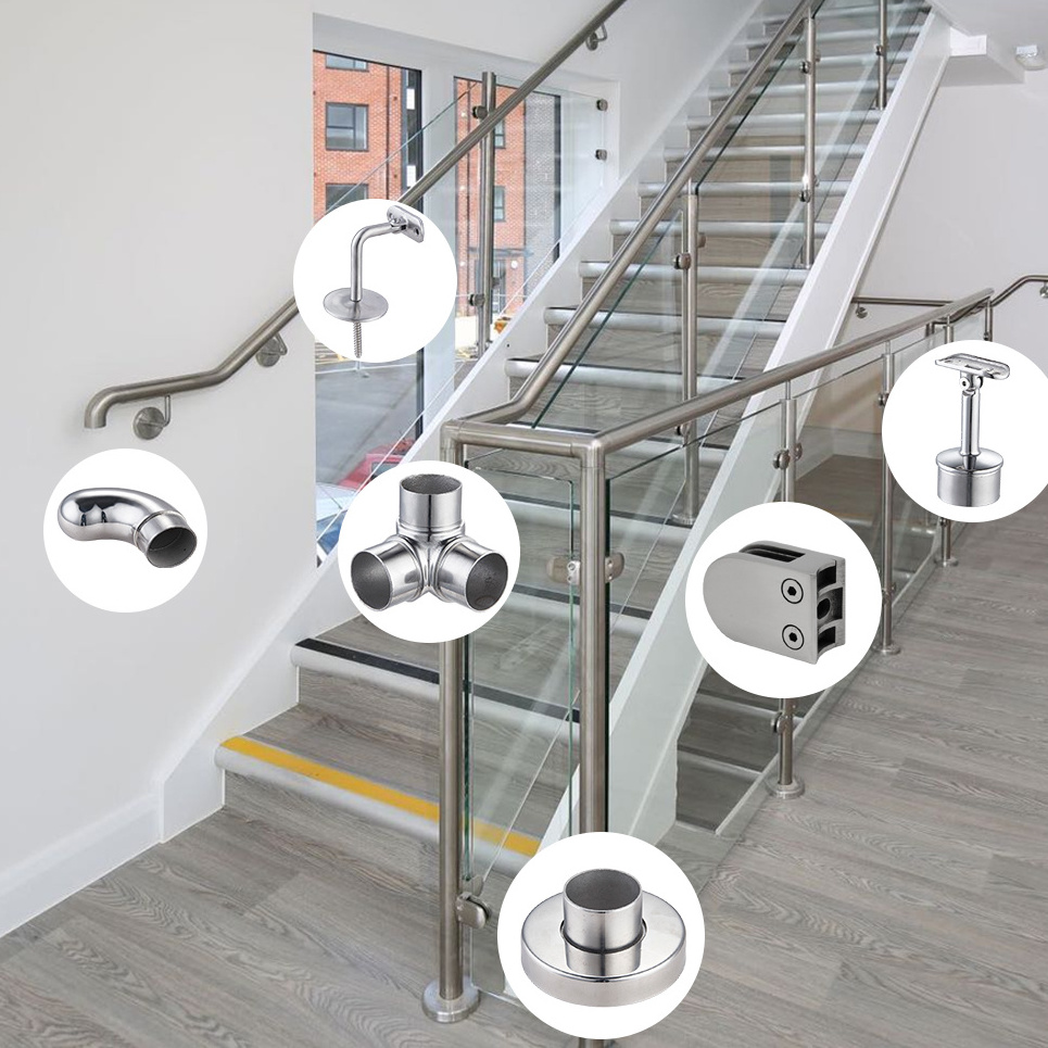 304 Stainless steel stair Balcony  balustrade handrail Accessories for outdoor steps staircase railing design price