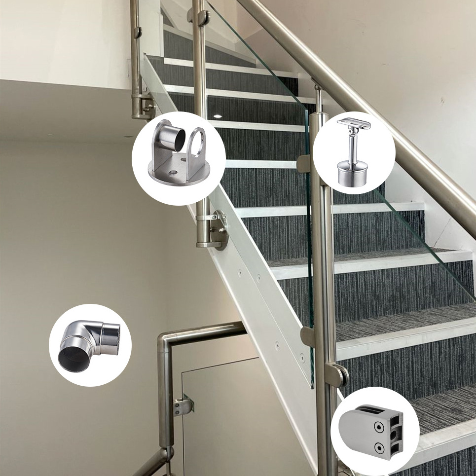 304 Stainless steel stair Balcony  balustrade handrail Accessories for outdoor steps staircase railing design price