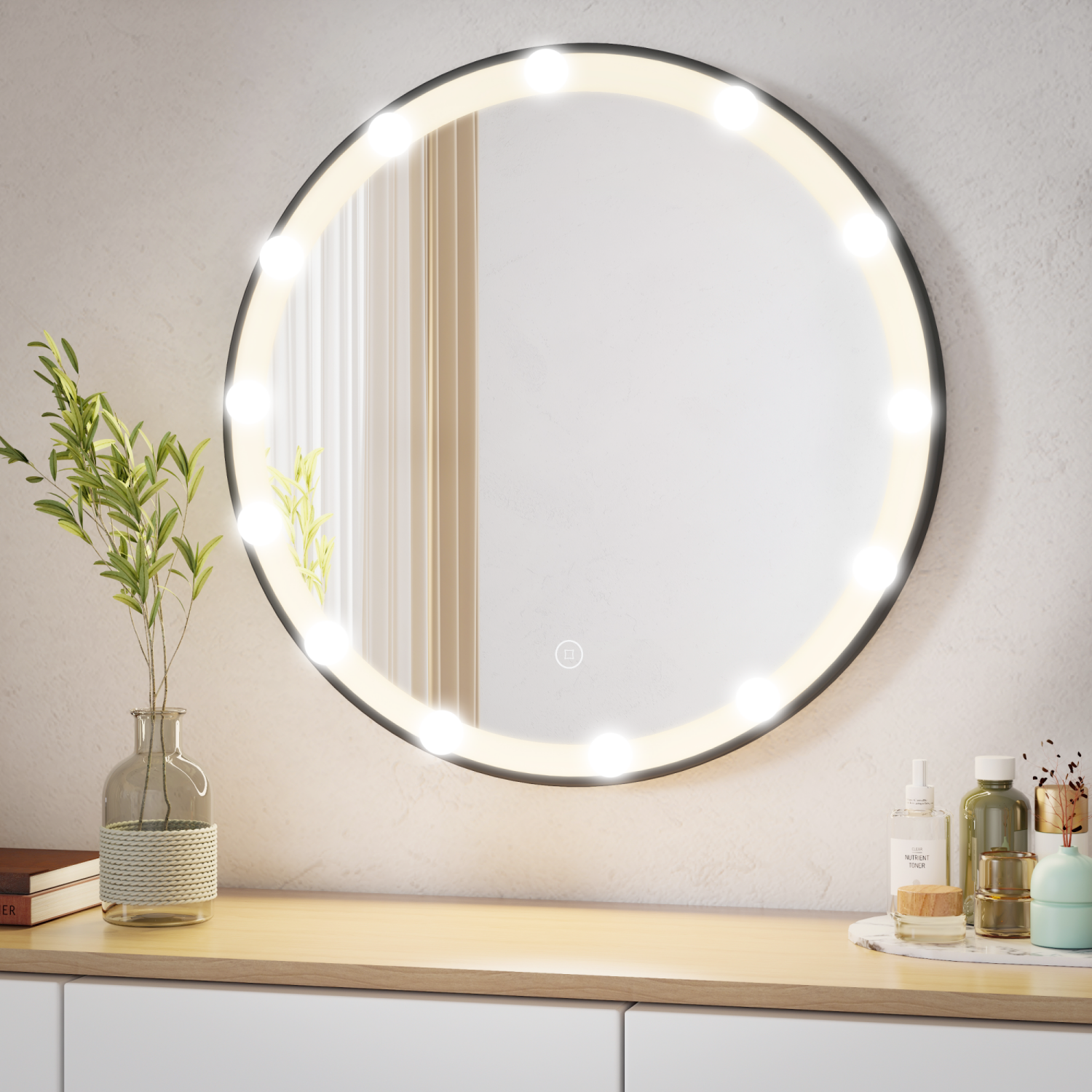 Hollywood-style Makeup Mirror Light Kit with adjustable color and brightness comes with 12 LED bulbs for makeup dressers