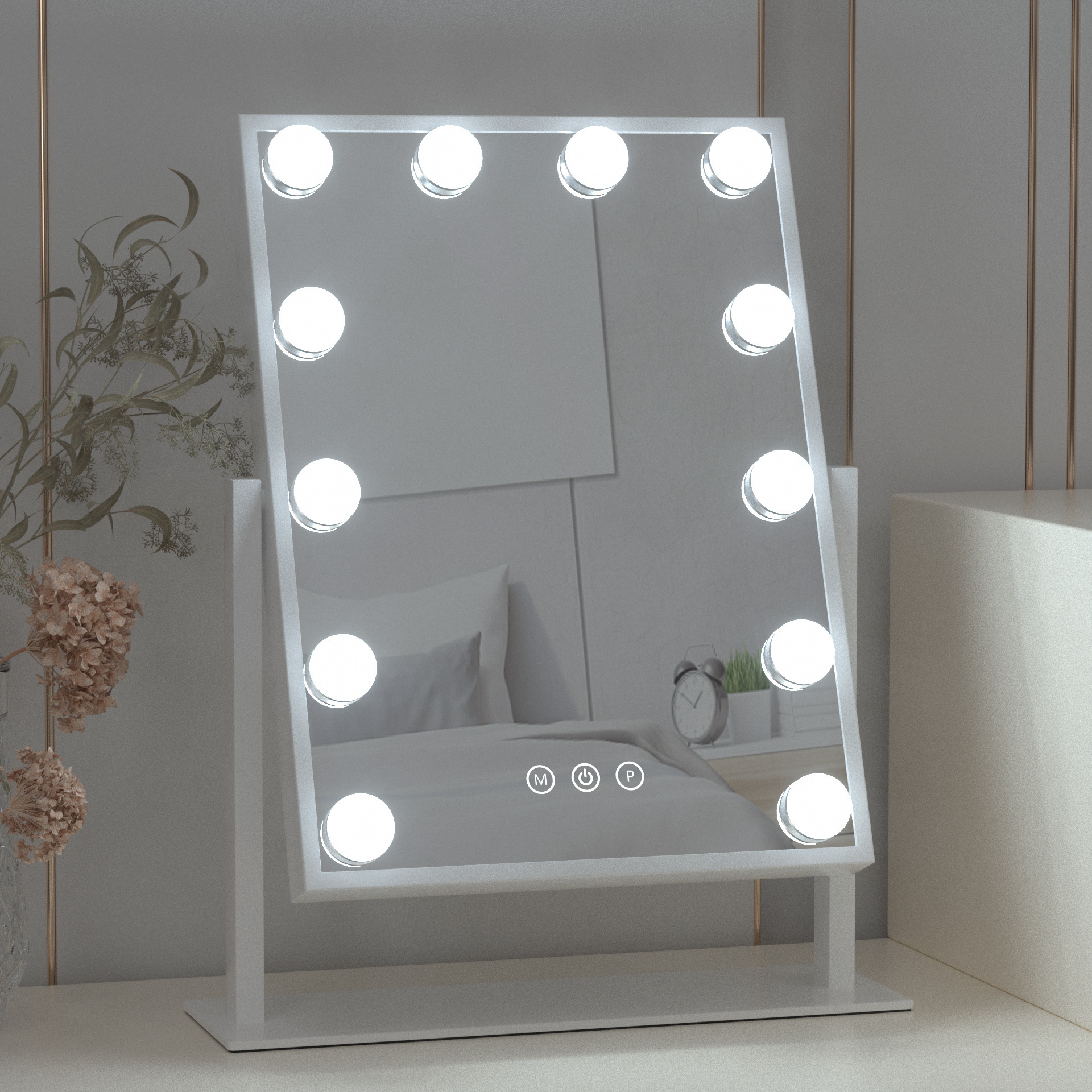 3 Color Lighting Modes Touch Sensor Screen Smart Dimmable Bulbs Led Vanity Makeup Hollywood Mirror With light