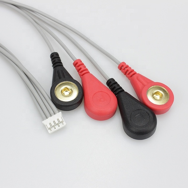 Customized 4 Leads ECG Cable XH2.54 to snap button electrode Medical cable