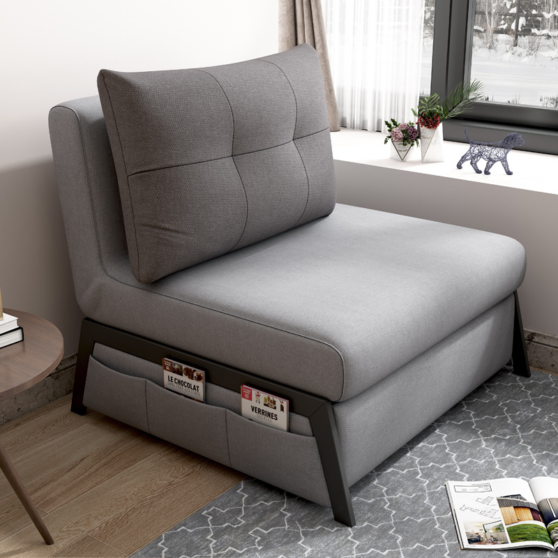 Dark gray fabric single seat sleeper sofa bed pull out mechanism bed with side pocket