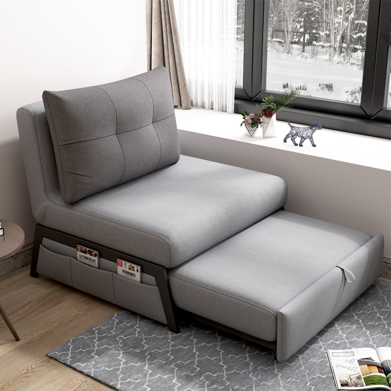 Dark gray fabric single seat sleeper sofa bed pull out mechanism bed with side pocket