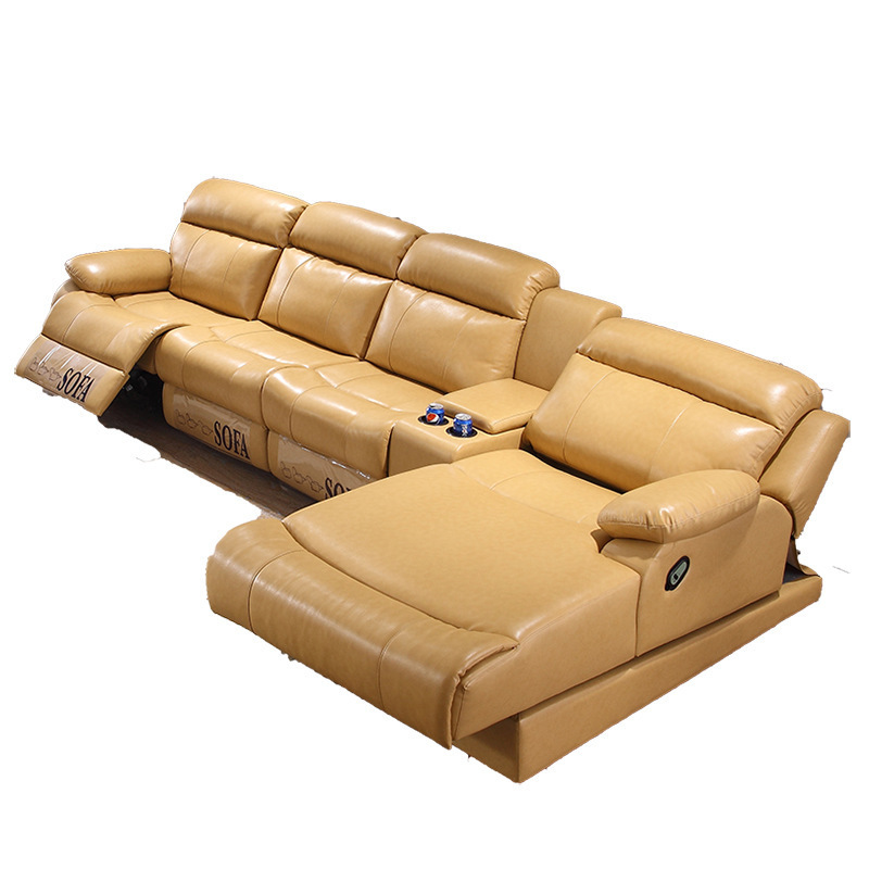 Light Luxury Design Apartment Furniture Sectional Electronic Recliner Accept Customized Sofa with Cup Holder