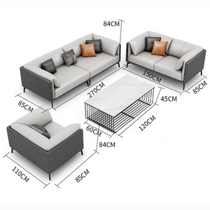 Living room sofa set fabric and PU leather single double three seat sofa customize apartment sofa set