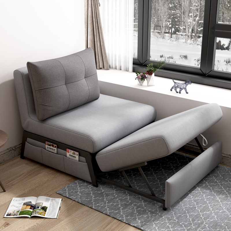 Dark gray fabric single seat sleeper sofa bed pull out mechanism bed with side pocket