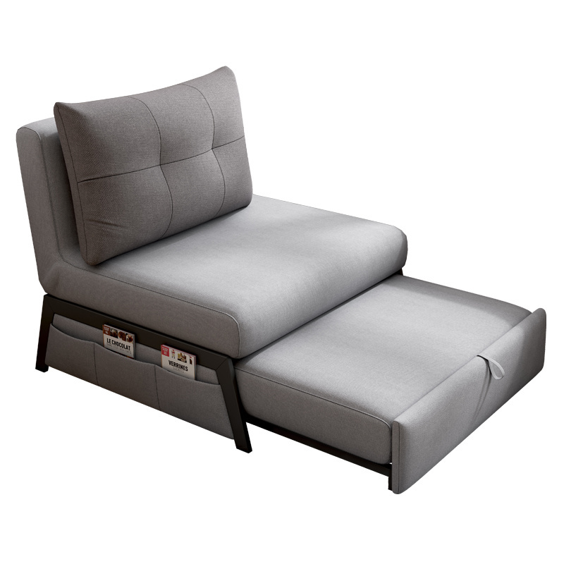 Dark gray fabric single seat sleeper sofa bed pull out mechanism bed with side pocket