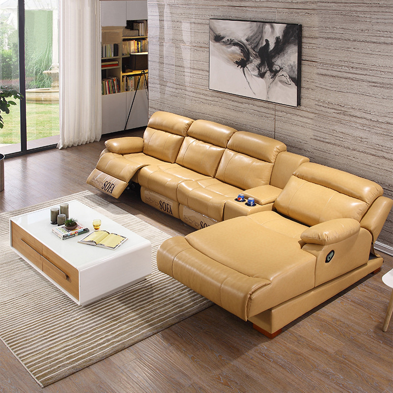 Light Luxury Design Apartment Furniture Sectional Electronic Recliner Accept Customized Sofa with Cup Holder