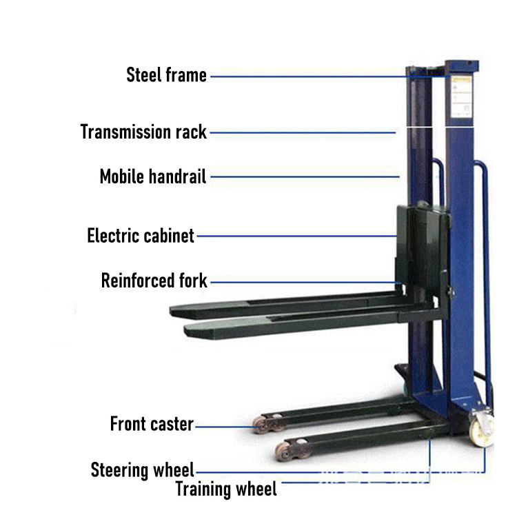 Xuyang small self load lifting stacker 500kg 1ton semi electric portable self loading stacker pallet forklift