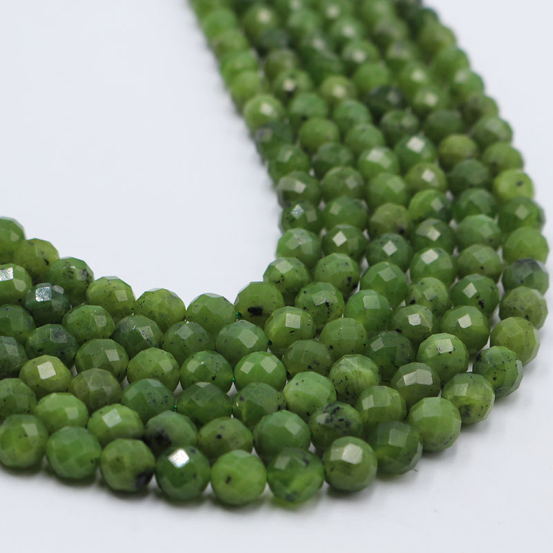 Wholesale Natural Faceted Green Canadian Nephrite Jade Stone Beads for Bracelet Jewelry Making (AB1942)