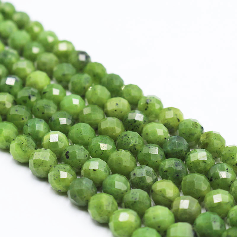 Wholesale Natural Faceted Green Canadian Nephrite Jade Stone Beads for Bracelet Jewelry Making (AB1942)