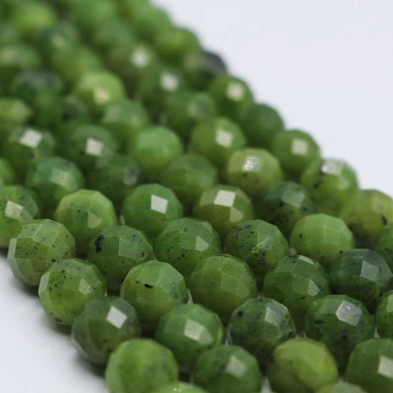 Wholesale Natural Faceted Green Canadian Nephrite Jade Stone Beads for Bracelet Jewelry Making (AB1942)