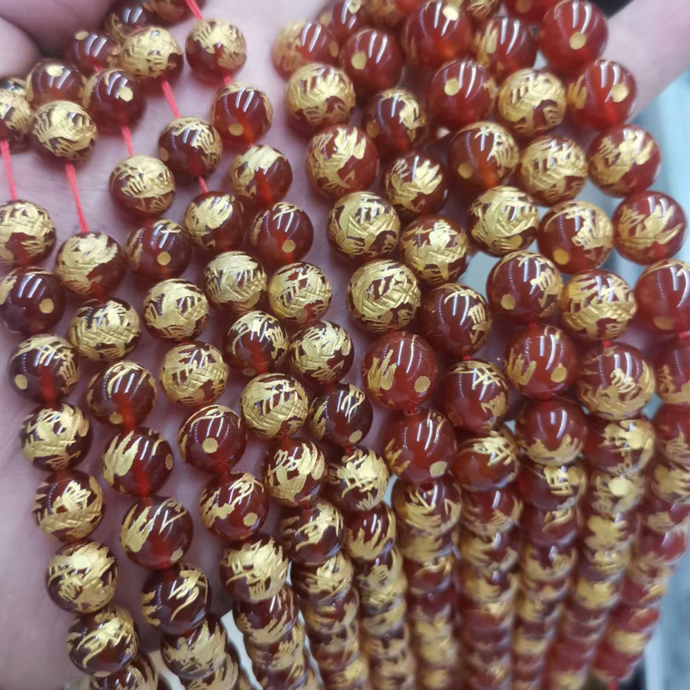 High quality carved dragon round loose gemstone beads for jewelry making (AB1438)