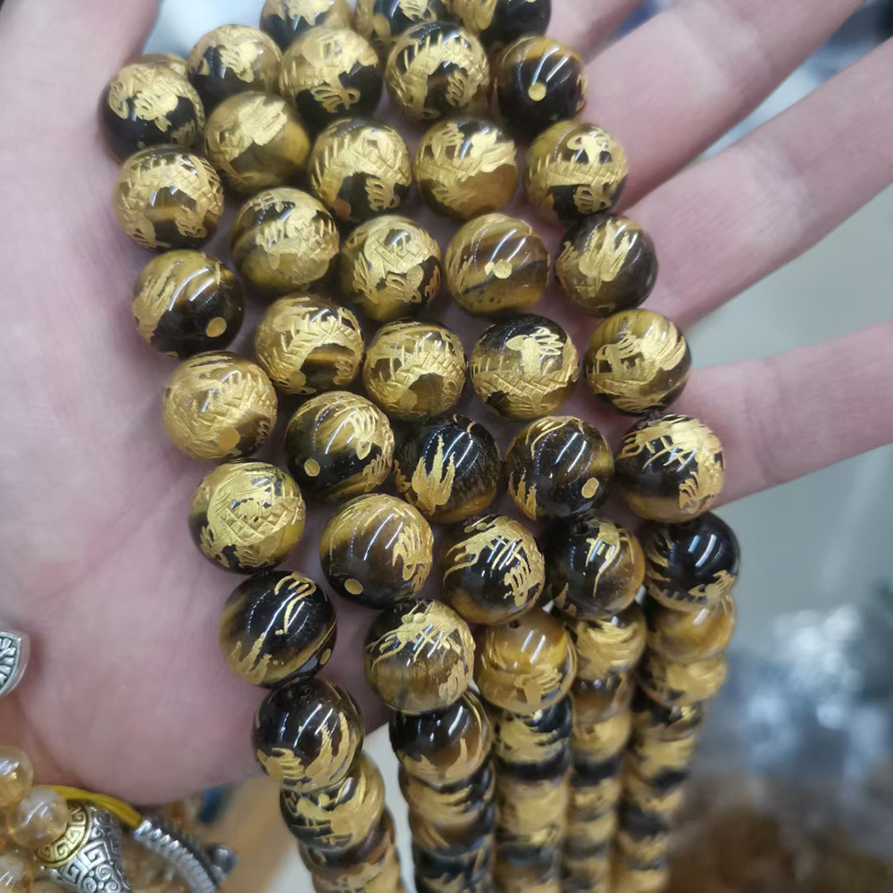 High quality carved dragon round loose gemstone beads for jewelry making (AB1438)