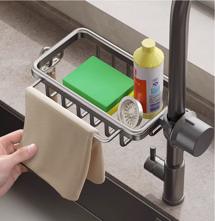 Kitchen Sink Organizer Hanging Drain Rack Adjustable Faucet Sponge Holder