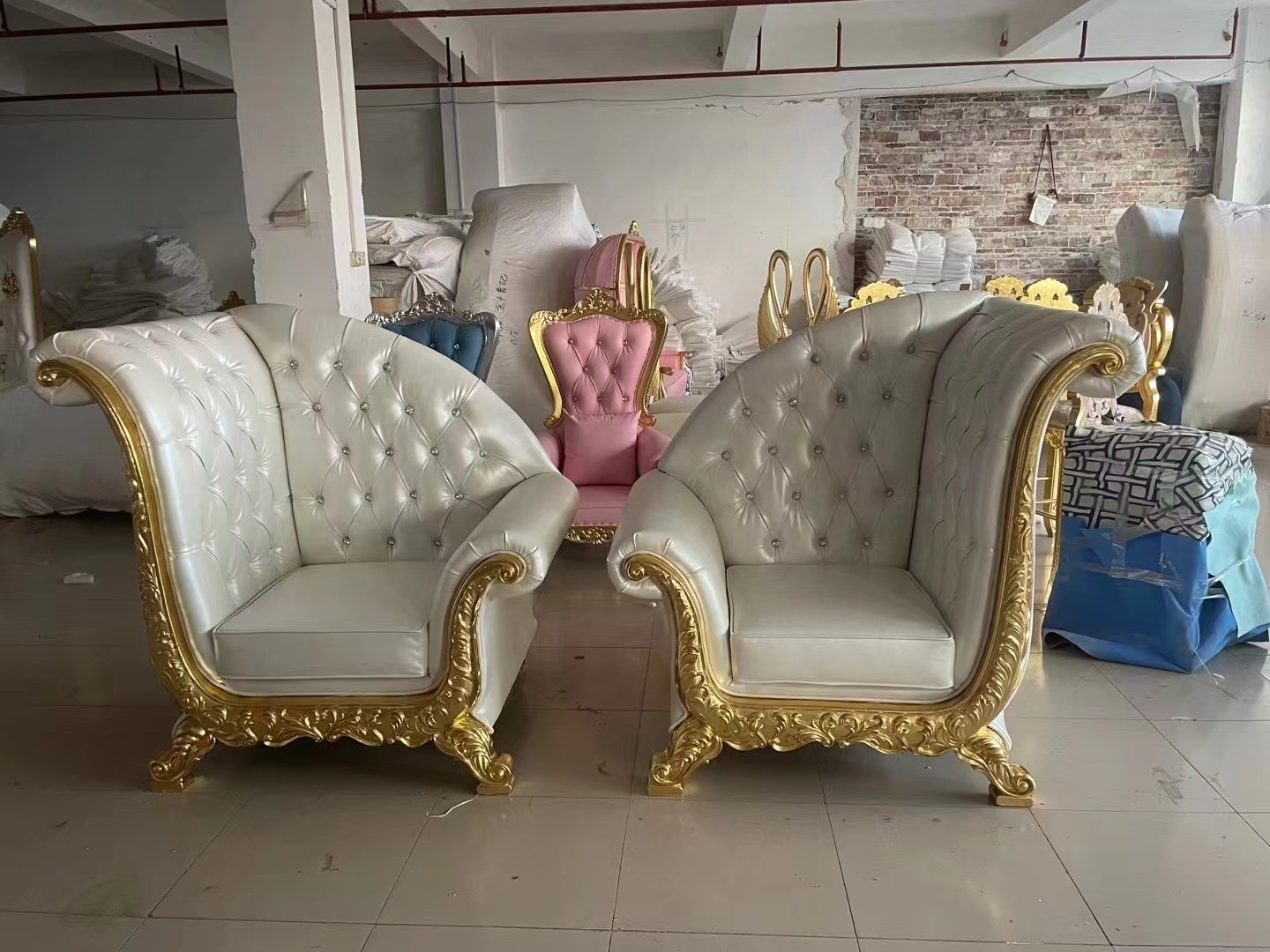 Wholesale Hotel Furniture Luxury White Leather Bride And Groom Wedding Throne Chair