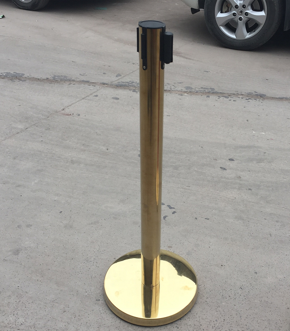 Gold Retractable Stainless Steel Queue Stanchion Pole Bank Queue Barrier Stand