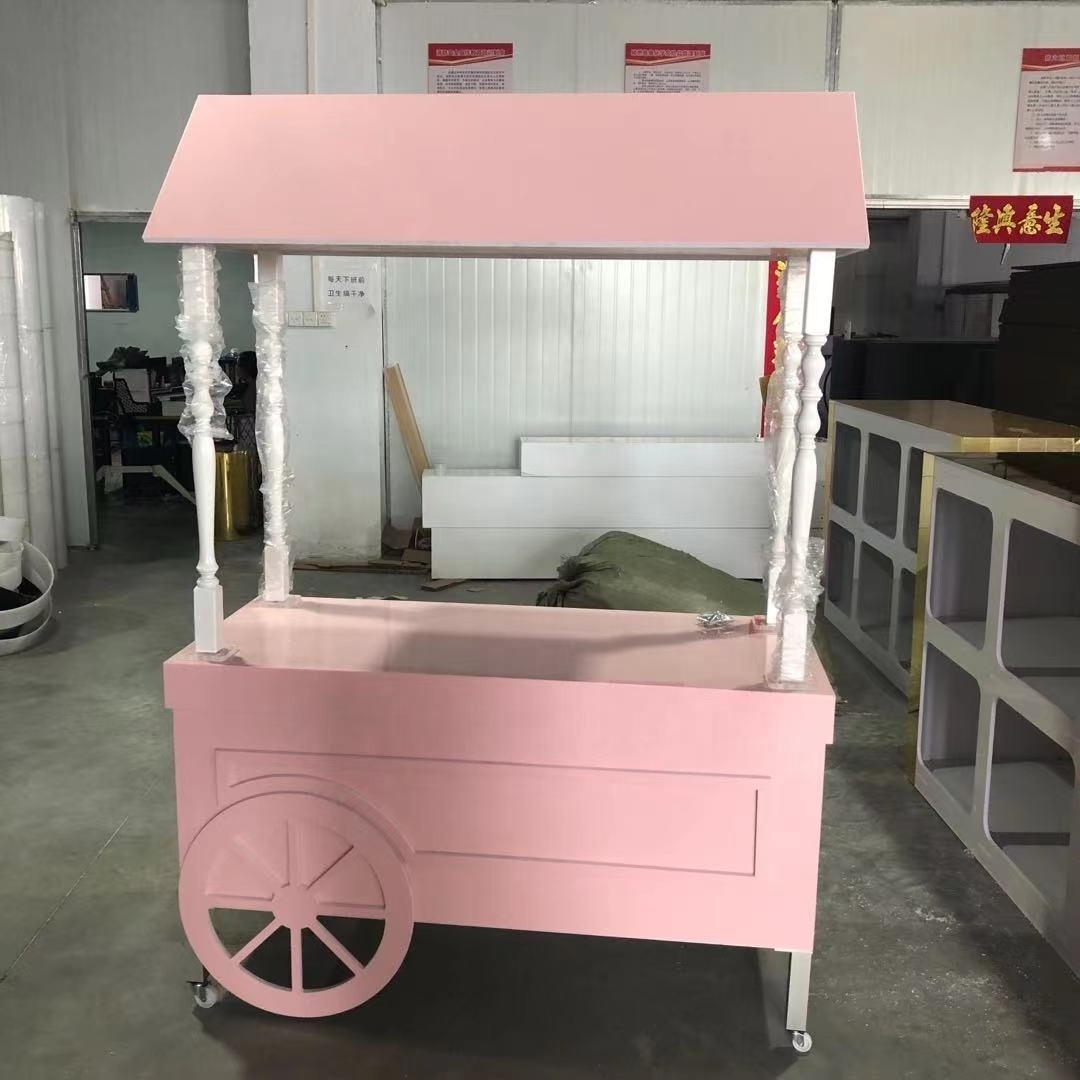 White PVC material wedding party candy cart with wheels