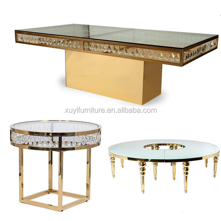 Luxury S shape or round shape gold stainless steel mirror glass wedding table