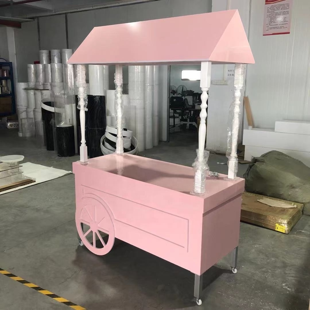 White PVC material wedding party candy cart with wheels