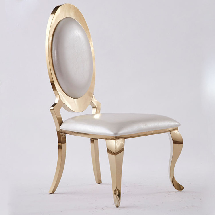 Wholesale  Factory Goose Egg Back Comfortable Wedding Round Back Golden Dining Stainless Steel Banquet Chair For Rental