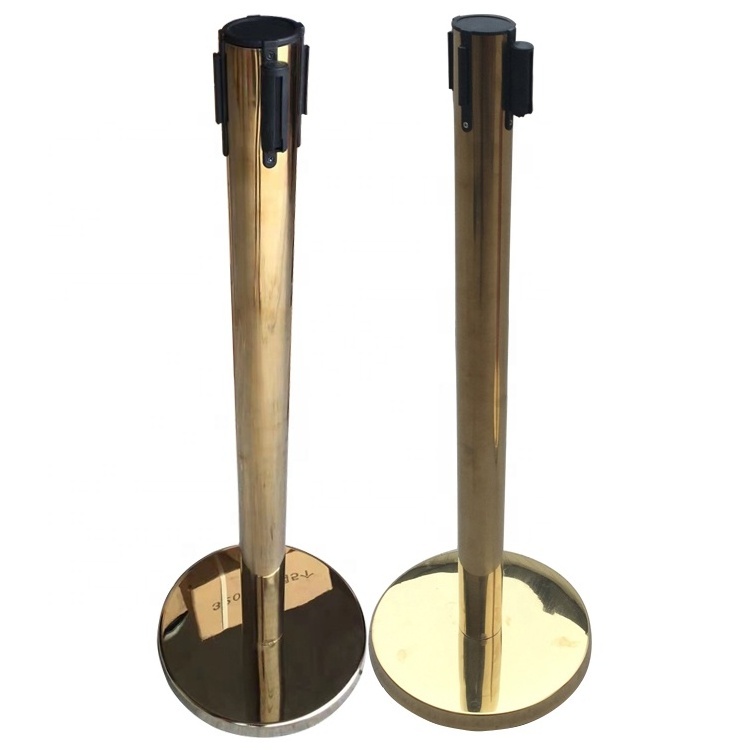 Gold Retractable Stainless Steel Queue Stanchion Pole Bank Queue Barrier Stand