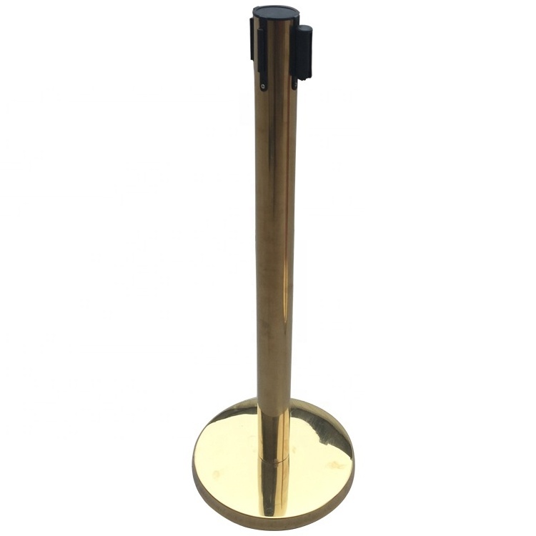 Gold Retractable Stainless Steel Queue Stanchion Pole Bank Queue Barrier Stand